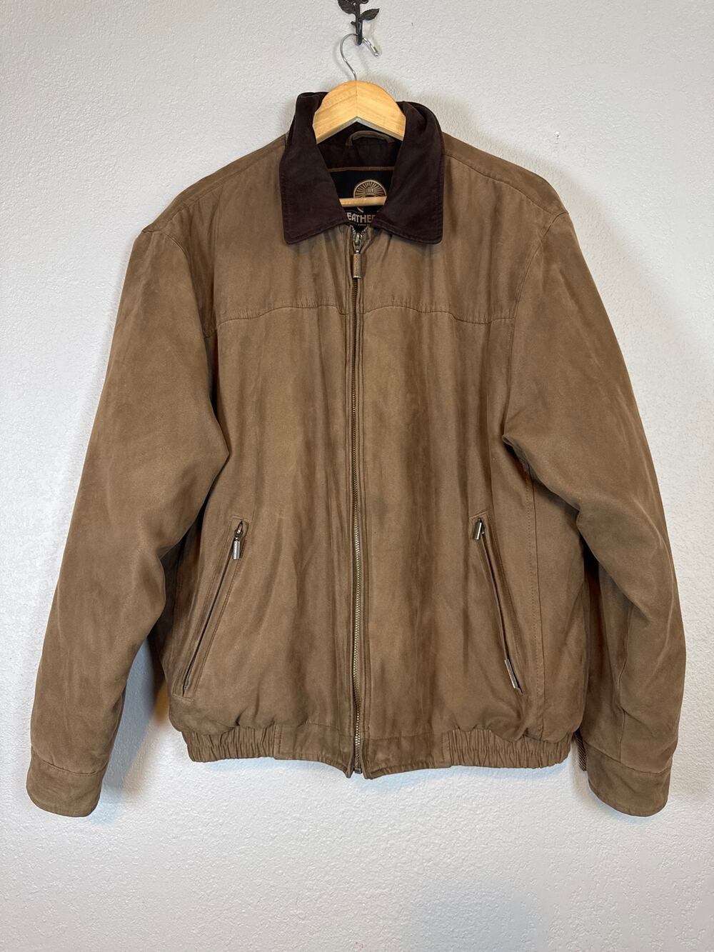 Weatherproof Faux Leather Bomber Jacket Brown Mens Large Full Zip Fall Winter